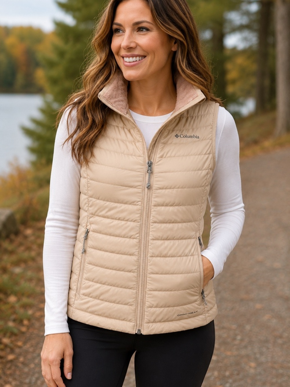 Columbia Omni-Heat Puffer Vest Women’s M Peach Blush Full Zip Insulated
